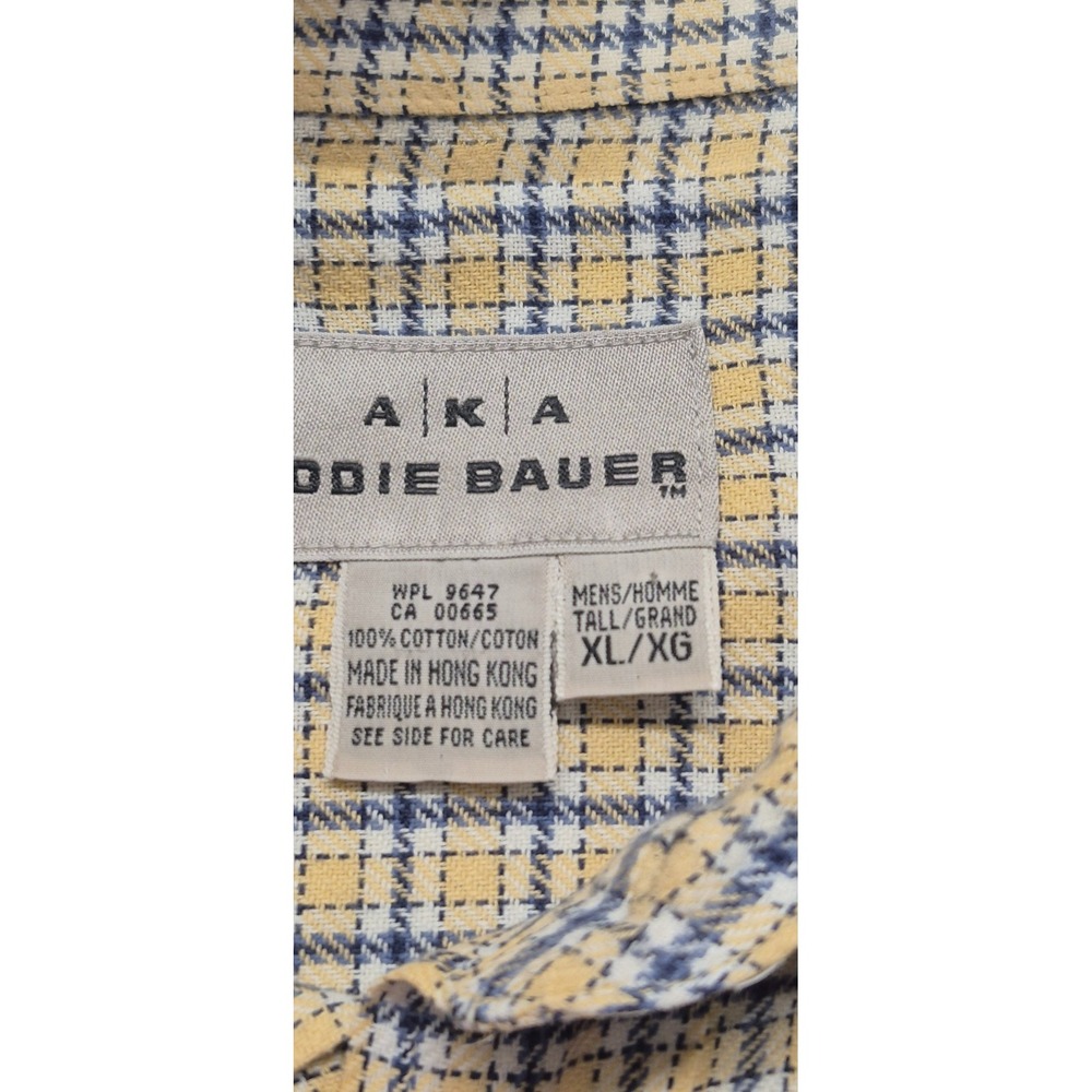 VTG Eddie Bauer AKA men's yellow plaid long sleever button up shirt XLT‎ Cotton - Picture 3 of 13